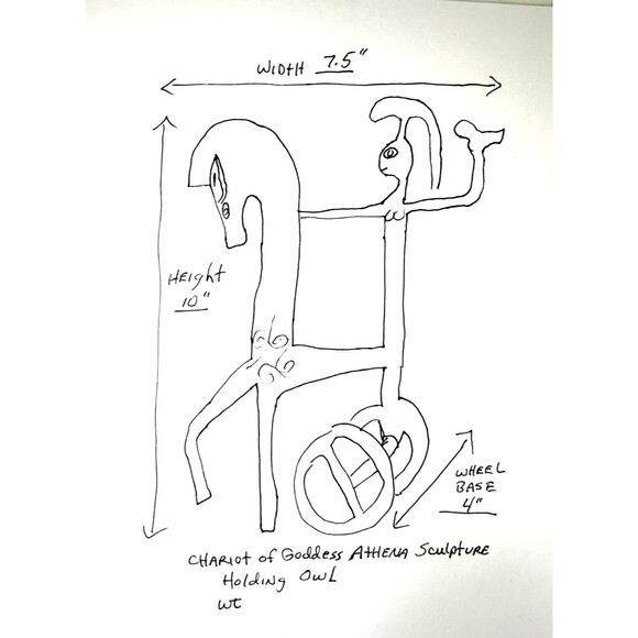 Bronze Chariot of Goddess Athena Sculpture Holding an Owl atop Horse - Picture 4 of 13